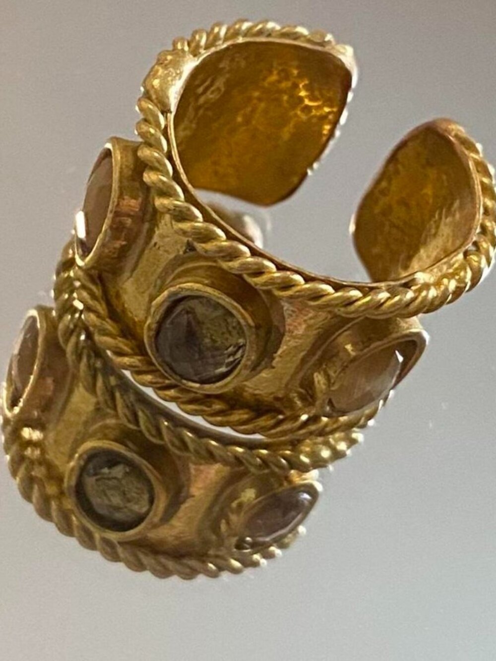 Gold adjustable cuff ring with stones